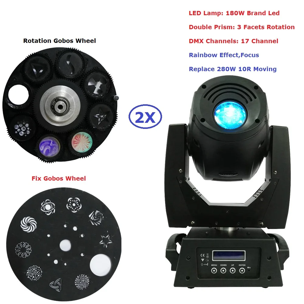 2Pcs/Lot Best Price 180W LED Moving Head Spot Stage Lighting 17DMX