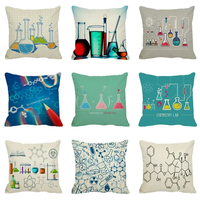 buy XUNYU Linen Pillowcase Home Sofa Square Pillow Cover Chemistry Series Pattern Decorative Cushion Cover 45X45cm AC033