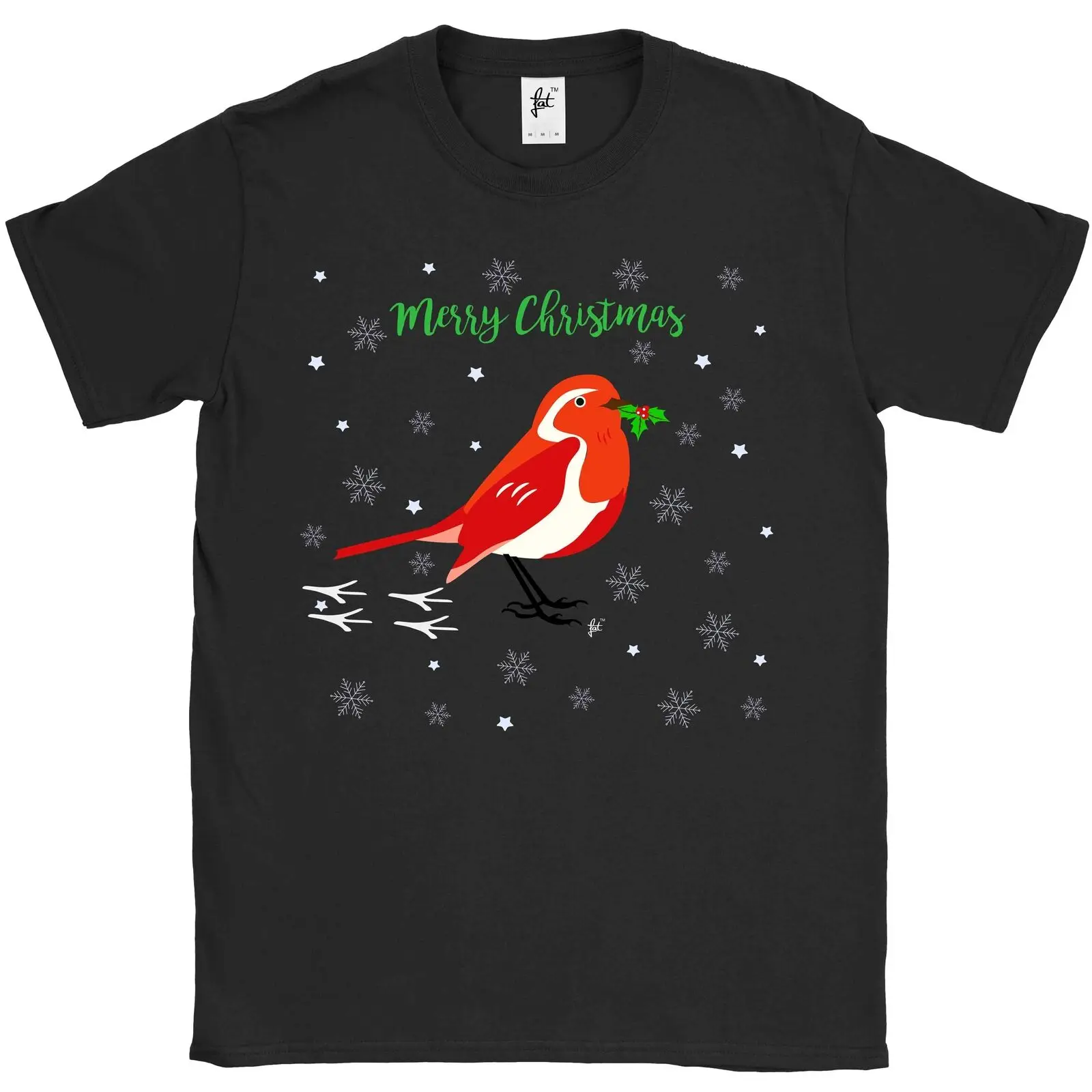 Красная Хохлатая Робин в снегу держа ягоды падуба Мужская T Shirt2019 модный бренд 100%