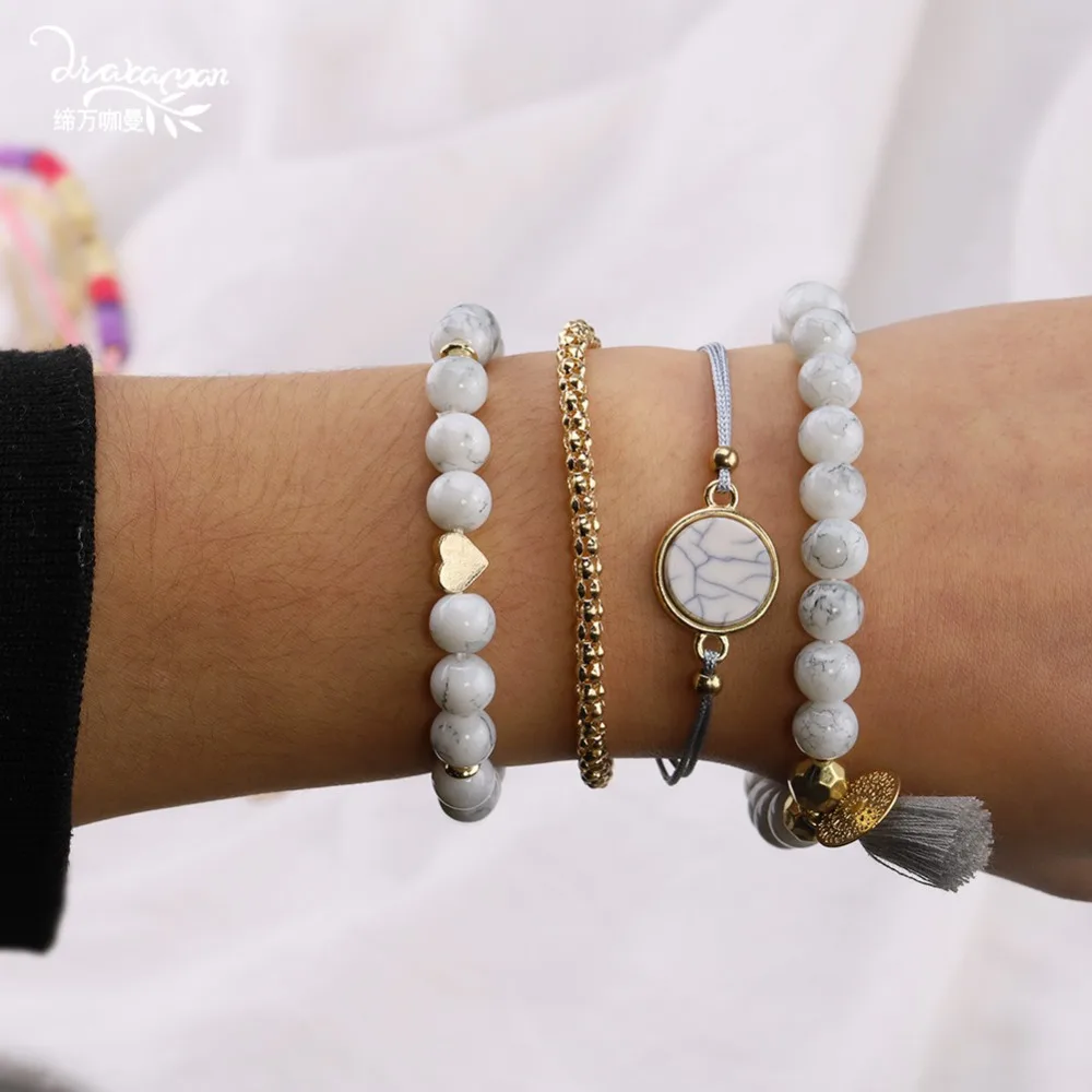 

Dvacaman 4 PCS/Set Beads Chain Charm Bracelets For Women Boho Fringe Hand Accessory Adjustable Bracelet Party Wedding Jewelry B2