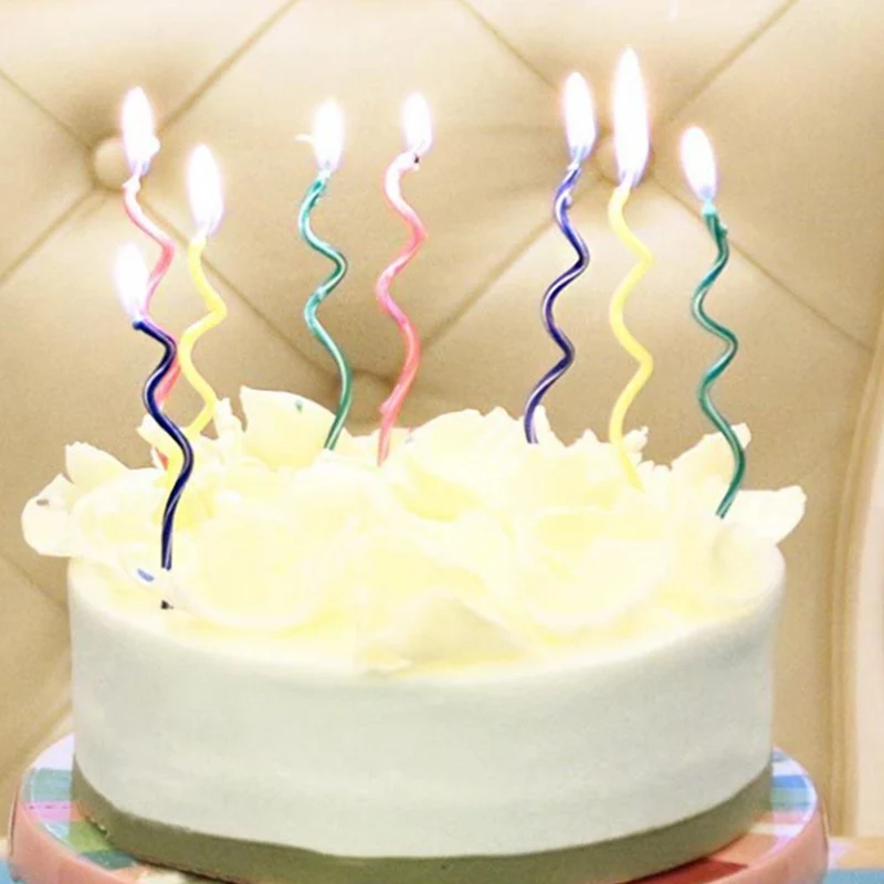 

8 Pcs/Set Colored Curving Cake Candle Safe Flames Kids Birthday Party Wedding Cake Candle Home Decoration Favor Supplies