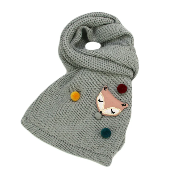Детский шарф на осень-зиму для мальчиков и девочек; новые модные теплые длинные шарфы; вязаный шарф с рисунком лисы для малышей; удобный теплый шарф - Цвет: gray