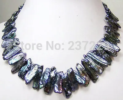 

Wholesale price FREE SHIPPING ^^ Rare Natural Abnormal Shape Black Pearl Necklace 18'' "Handmade