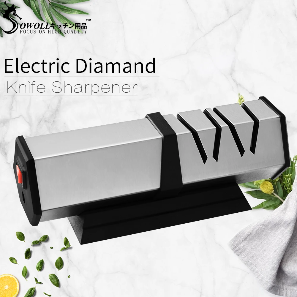 

SOWOLL Multifunction Electric Diamond&Ceramic Kitchen Knife Sharpener 2 Stage Grinder Sharpening Ceramic EU Plug Knife Sharpener