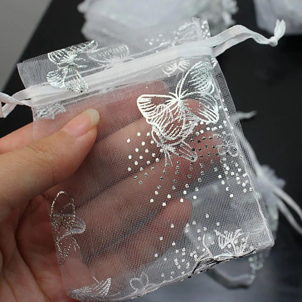 

50pcs Super Organza Bag Wedding Party Candy Jewelry Gift White Butterfly Decor Pouch Bags Jewelry Accessories Storage Bag