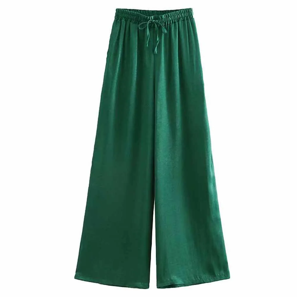 Aliexpress.com : Buy FIRSTTO Stylish Green Wide Leg Pants Drawstring High Elastic Waist Full 