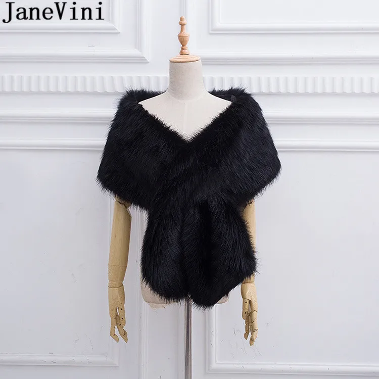 JaneVini 2020 Elegant Bridal Fur Wrap Black Bridal Shawl Faux Fur Wedding Bolero Winter Warm White Coat Wine Ladies Party Stoles janevini 2020 elegant bridal fur wrap bridal shawl faux fur wedding bolero winter warm white coat wine ladies party stoles