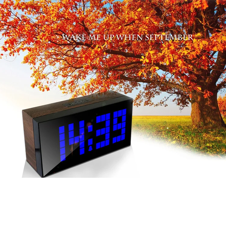Wooden Grain Led Digital Wall Clock Desk Watch Blue Green Red White