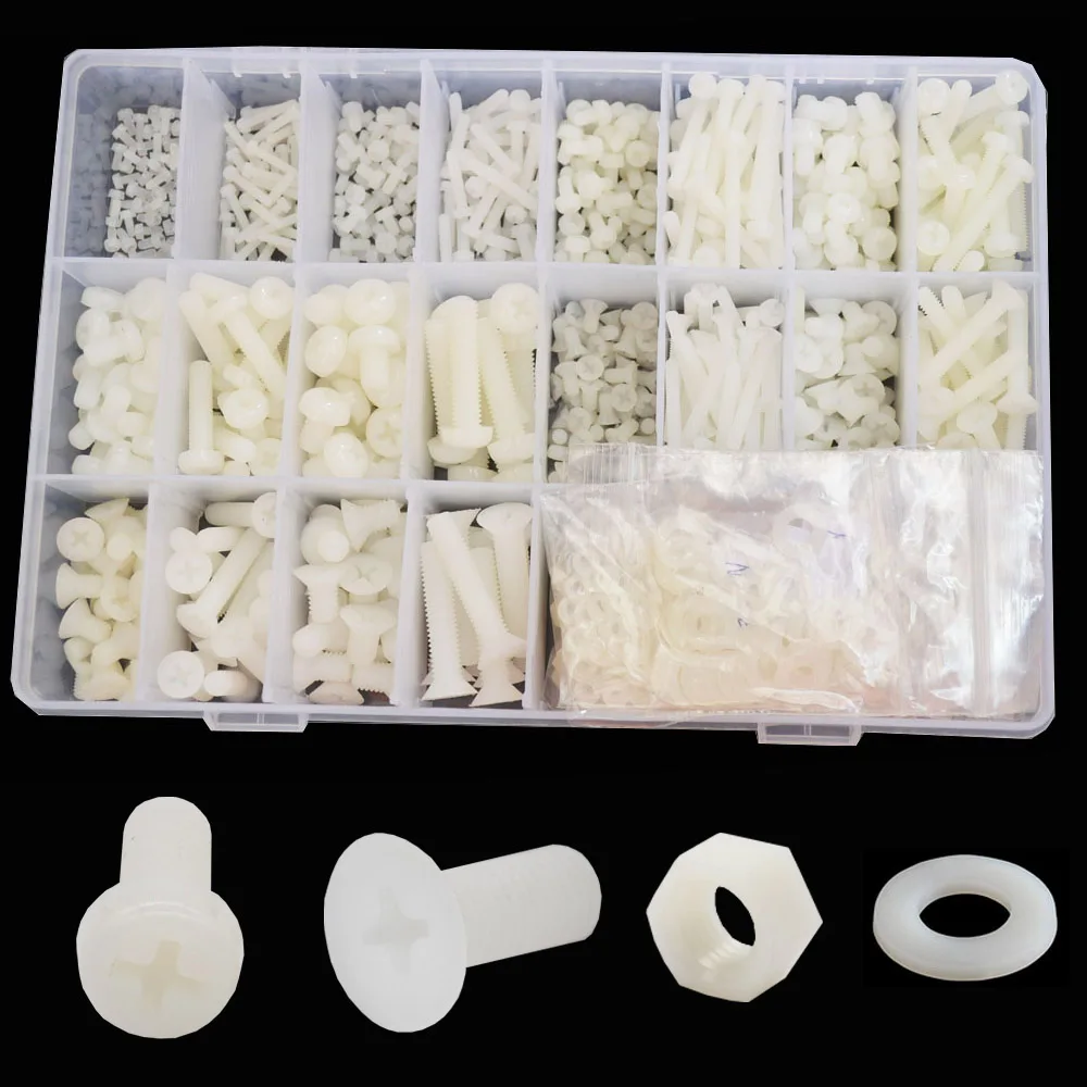

M2 M3 M4 M5 M6 White Nylon Flat Pan Head Machine Screw Cross Recessed Thread Plastic Round Countersunk Bolt Assortment Kit Set