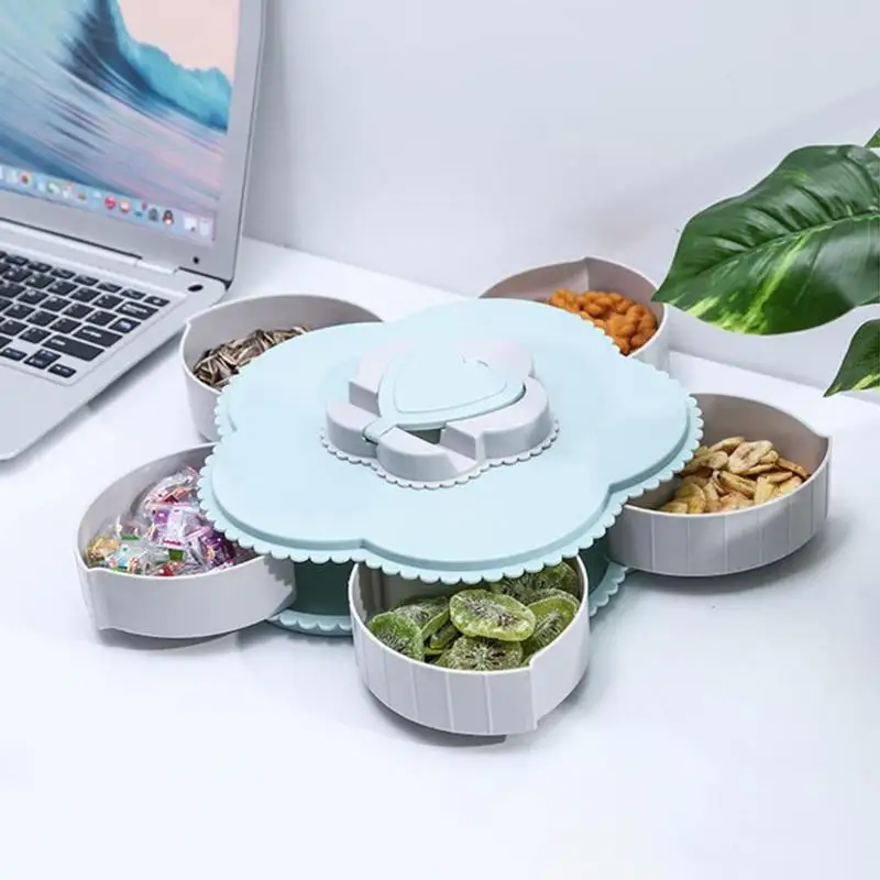 

Modern Petal-Shape Rotating Snack Box Candy Dried Fruit Tray Food Storage 5 Grids Creative Pattern Environmentally Candy Storage