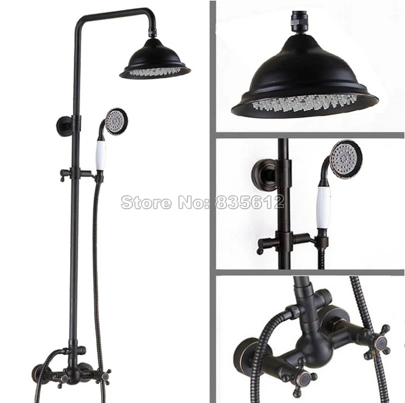 Черный бронзовый кран для душа с двумя ручками ванной комнаты ручной насадкой