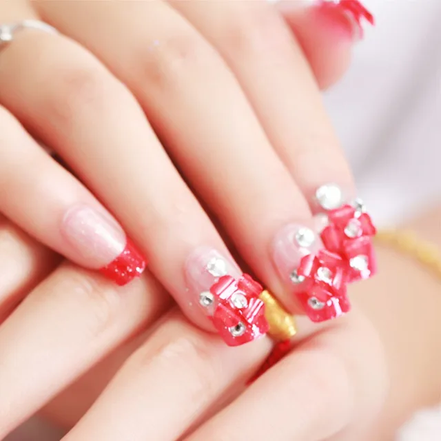 Aliexpress Bride Luxury Shinning Rhinestone Wedding Fake Bride Luxury Shinning Rhinestone Wedding Fake Nails S Beauty Flower Nail Art Tips With Glue