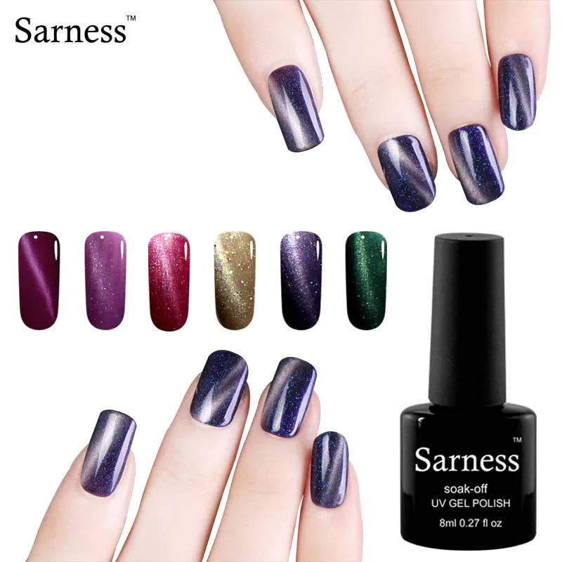 Sarness кошачий глаз акриловый лак для ногтей Soak Off UV Гель зеленый Vernis тиснения