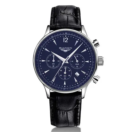 Мужские кожаные кварцевые часы Топ люксовый бренд GUANQIN мужские модные повседневные наручные часы мужские водонепроницаемые спортивные часы Relogio Masculino - Цвет: Blue