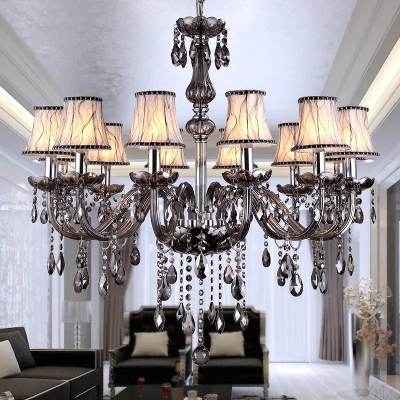 Modern Smoky Gray Crystal Chandelier Lamp Pendant 8 12 Lampshade Foyer