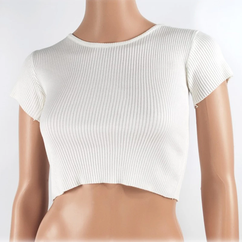 Plain White Tight Crop Tops T Shirt 
