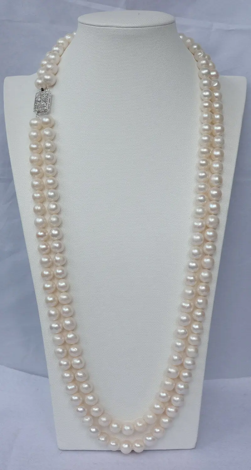 New Natural Freshwater Pearl 8-9MM 2 Row Necklace 30&quot |