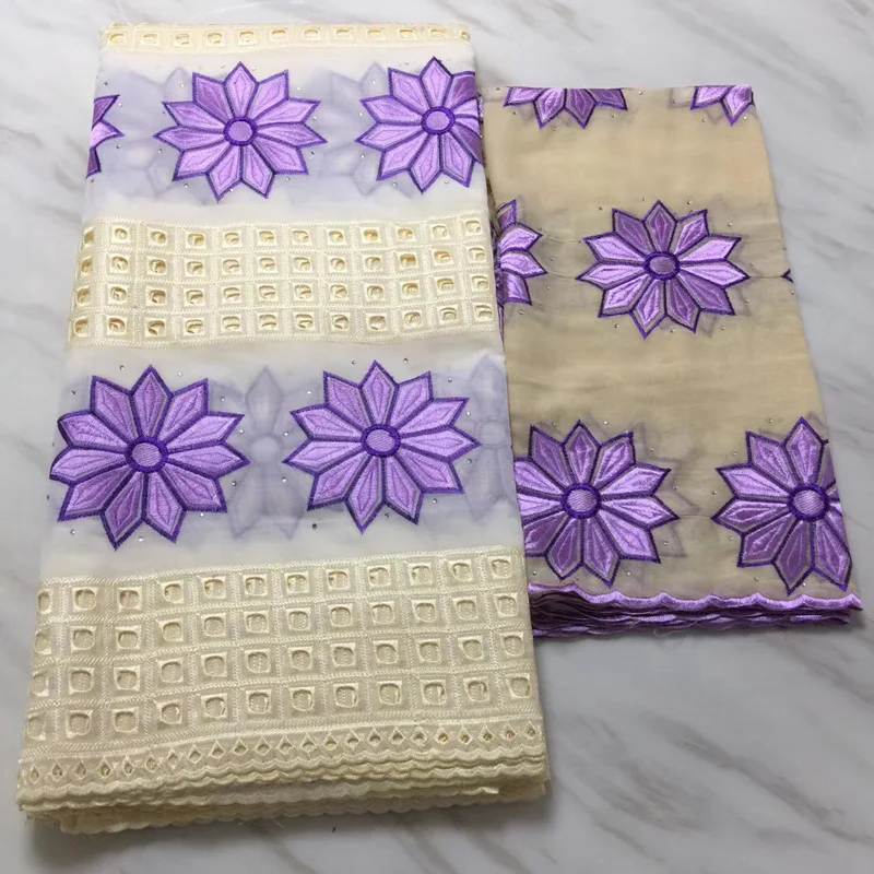 

Free shipping (5+2yards/set) Beautiful embroidered African Swiss cotton lace fabric plus French lace set for party dress CLS212