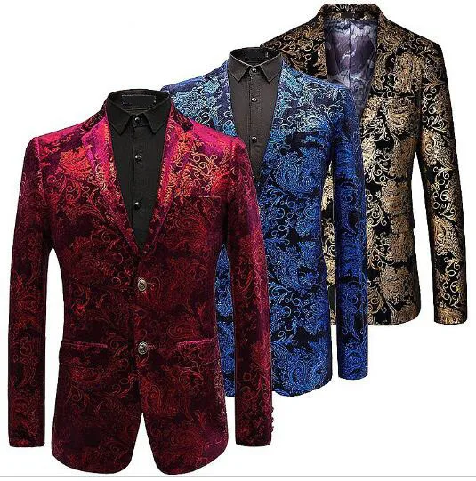 Loldeal 2018 Men Cocktail Party Blazer Paisley Floral Jacket Wine Red ...