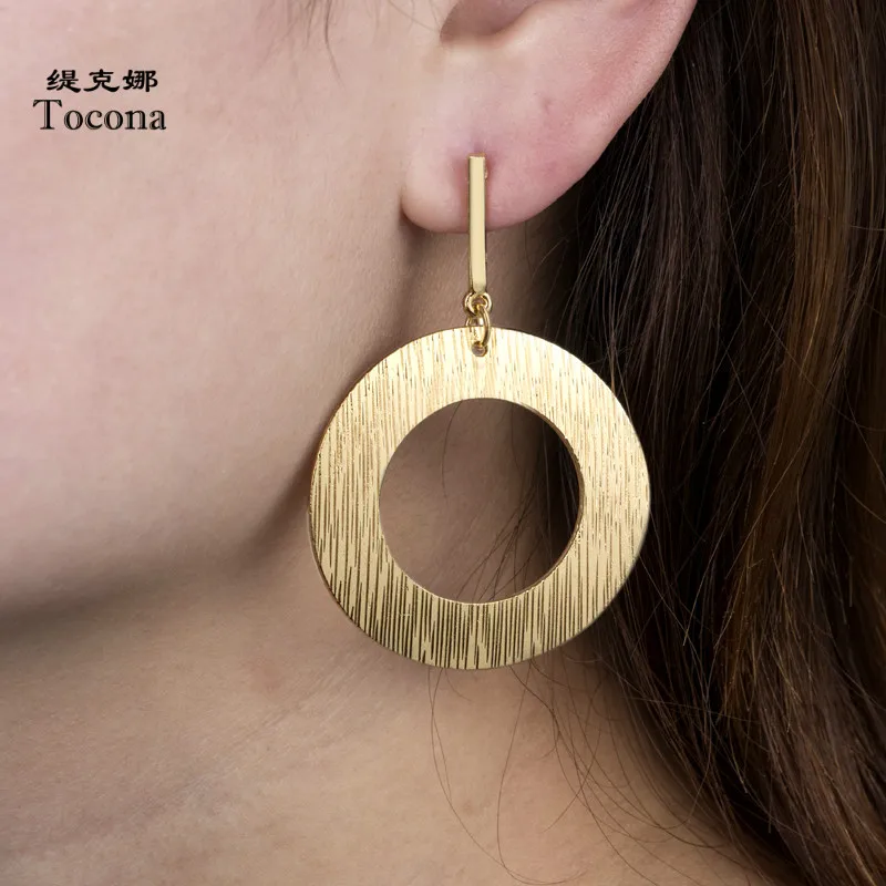

Tocona Punk Simple Style Round Shape Design Pendant Earrings High Quality Geometric Gold Color Drop Earrings Jewelry 5429