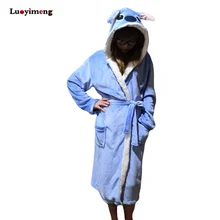 Зимний женский длинный халат Fannel Stitch с изображением животных, мультяшное полотенце, банный халат с единорогом, пижама с капюшоном, женские халаты