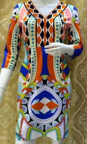 Женская одежда в новом абстрактный принт рукав v-образный вырез эластичные трикотажные ткани модное платье