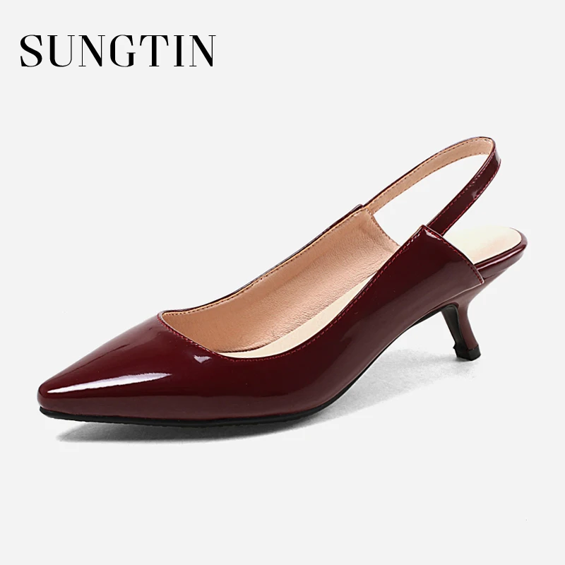 

Sungtin Sweet Patent Leather Pumps Women Casual Slingback High Heels Lady Pointed Toe Summer Sandals Large Size Stilettos