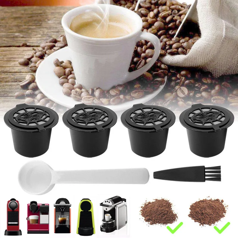 4 шт для многоразового использования кофейные капсулы с кофе для кофемашины неспрессо с ложка-кисточка сладкий вкус