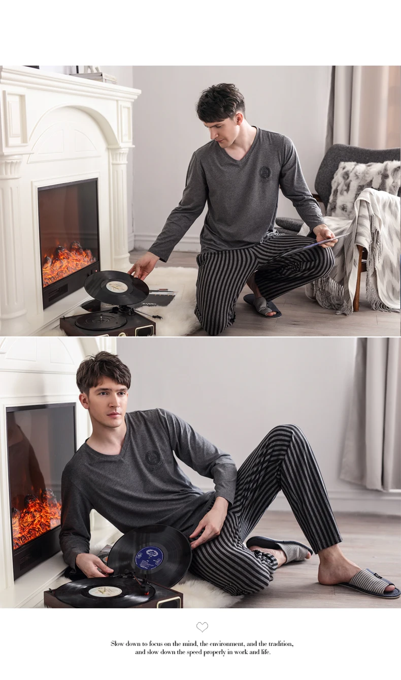 J & Q 2019 новые пижамы для мужчин модные Модальные + хлопок Стильный Pijama Hombre простой серый мужской пижамы Элегантная пижама