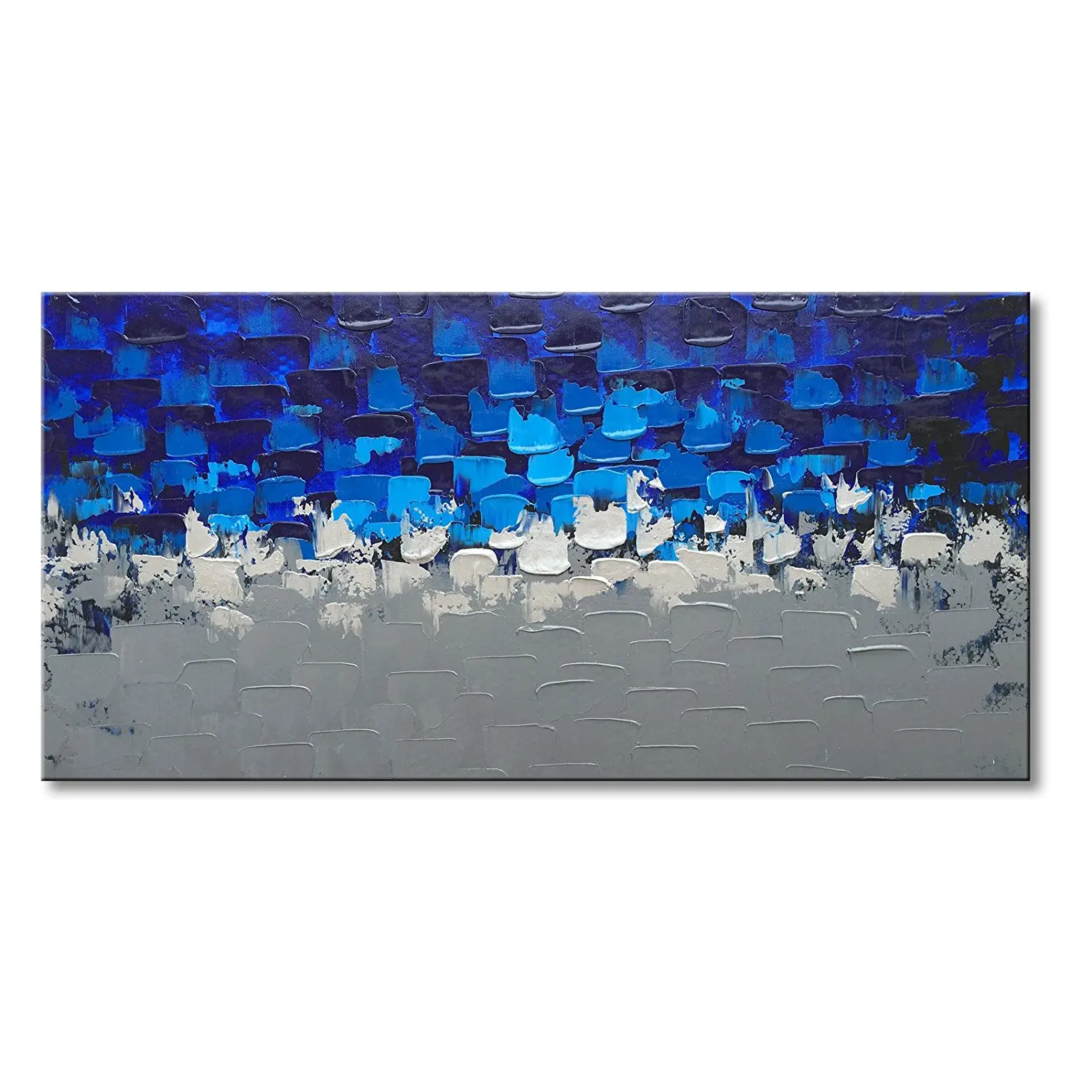 

Blue and Silver Abstract Wall Art on Canvas Textured Handmade Oil Painting