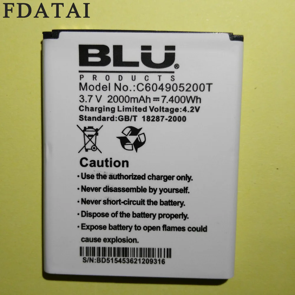 For BLU C604905200T Battery New 2000mah Replacement Mobile Phone Battery For BLU Studio 5.0 D530
