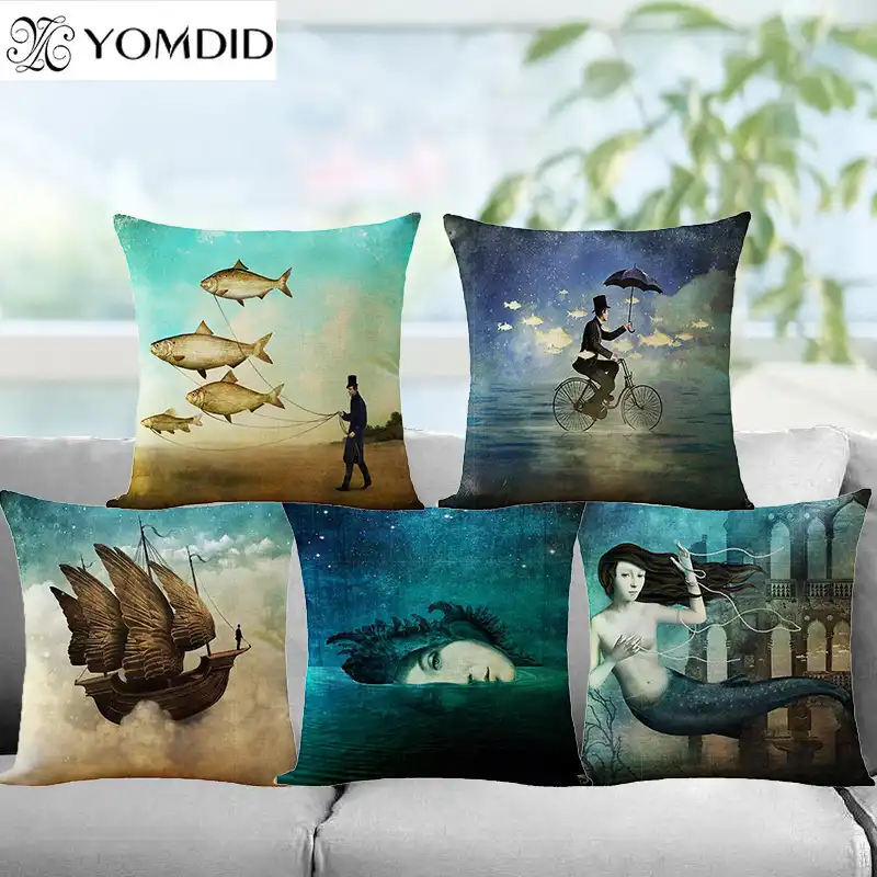 Home Decor Soft Cushion Cover Pillow Mermaid Cotton Linen Sofa Car Pillow Case