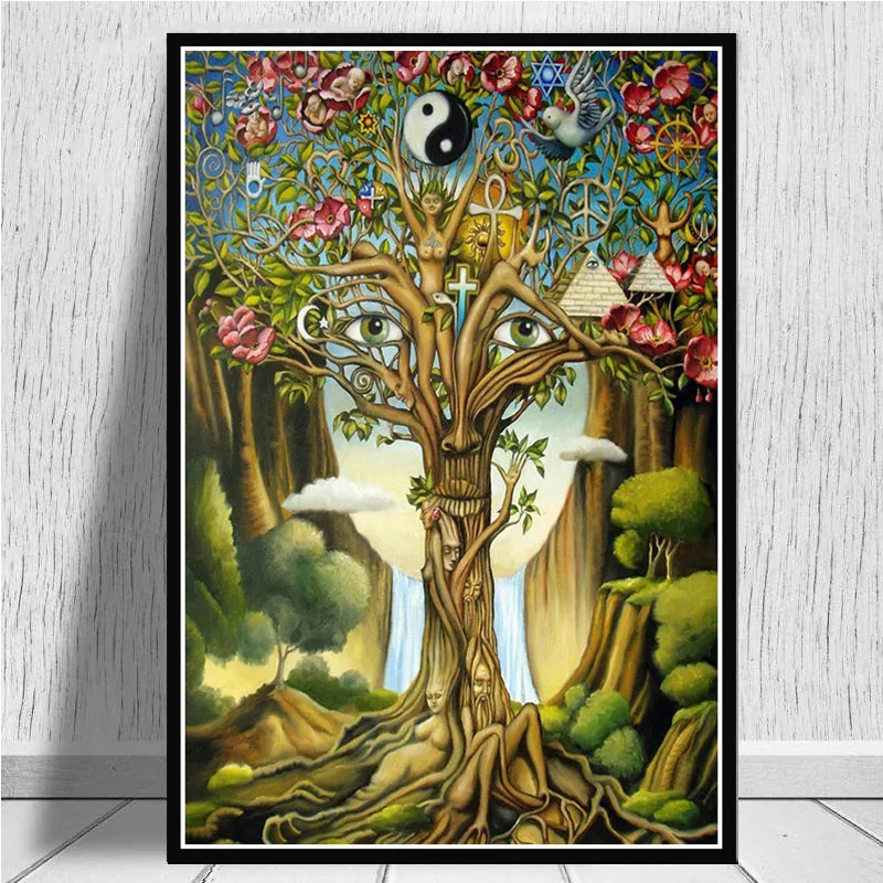 

Poster And Prints Psychedelic Trippy Tree Life Art Painting Wall Art Canvas Wall Pictures For Living Room Home Decor