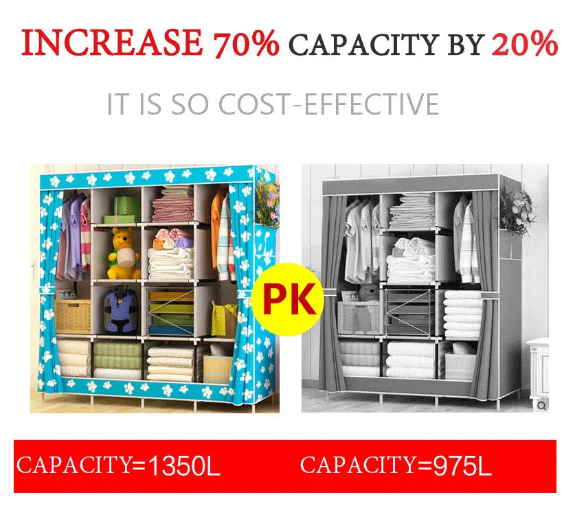 Семейный шкаф из нетканого материала, стальной каркас, подкрепление, стоячий органайзер для хранения, съемный шкаф для одежды, мебель