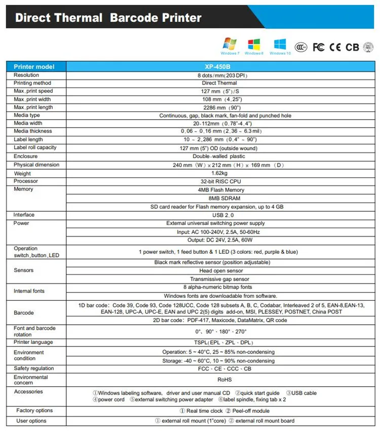 XP-460B сразу термальный штрих-код принтер товарная Этикетка/Экспресс-фактура принтер EUB принтер этикеток 203 точек/дюйм 127 мм/сек