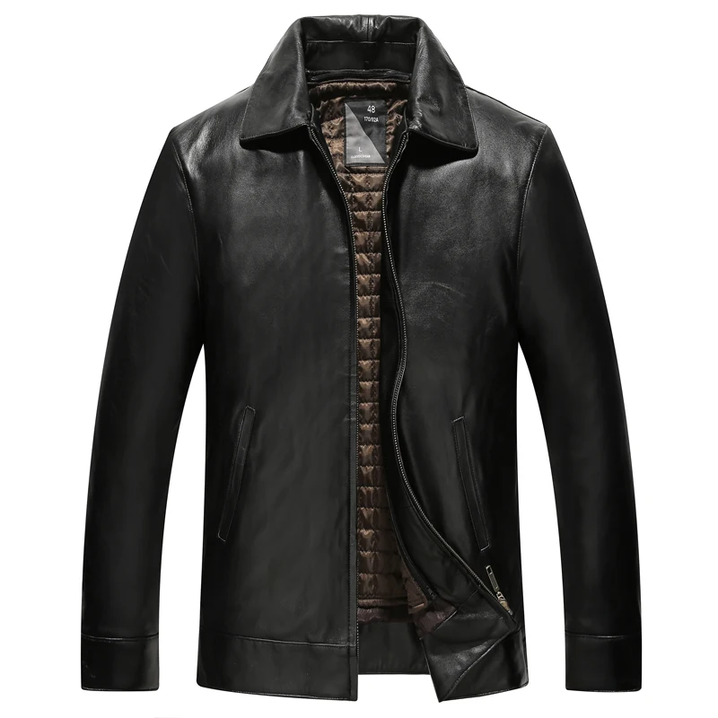 Genuine Sheepskin Leather Jacket High Quality Warm Mens Black