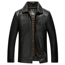 Genuine Sheepskin Leather Jacket High Quality Warm Mens Black Jacket9921