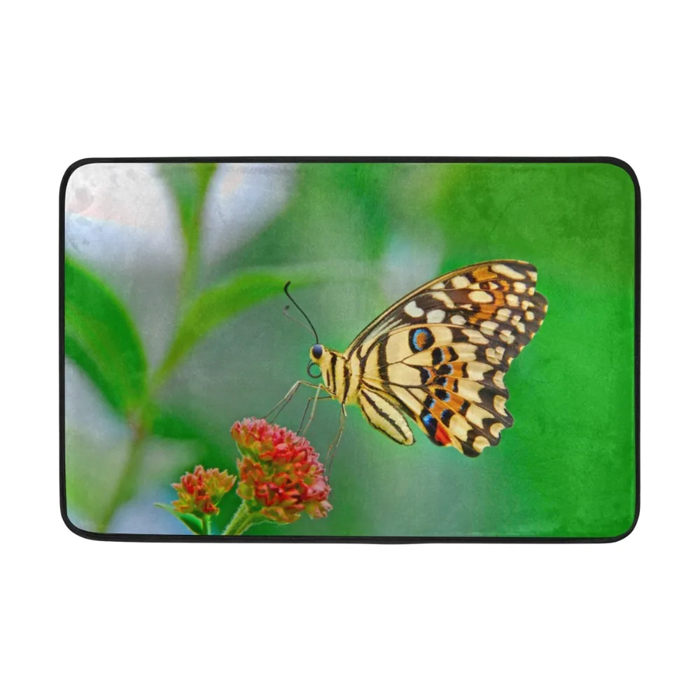 Butterfly and Flower Printed Bathroom Mat Animal Pattern Bathroom Set