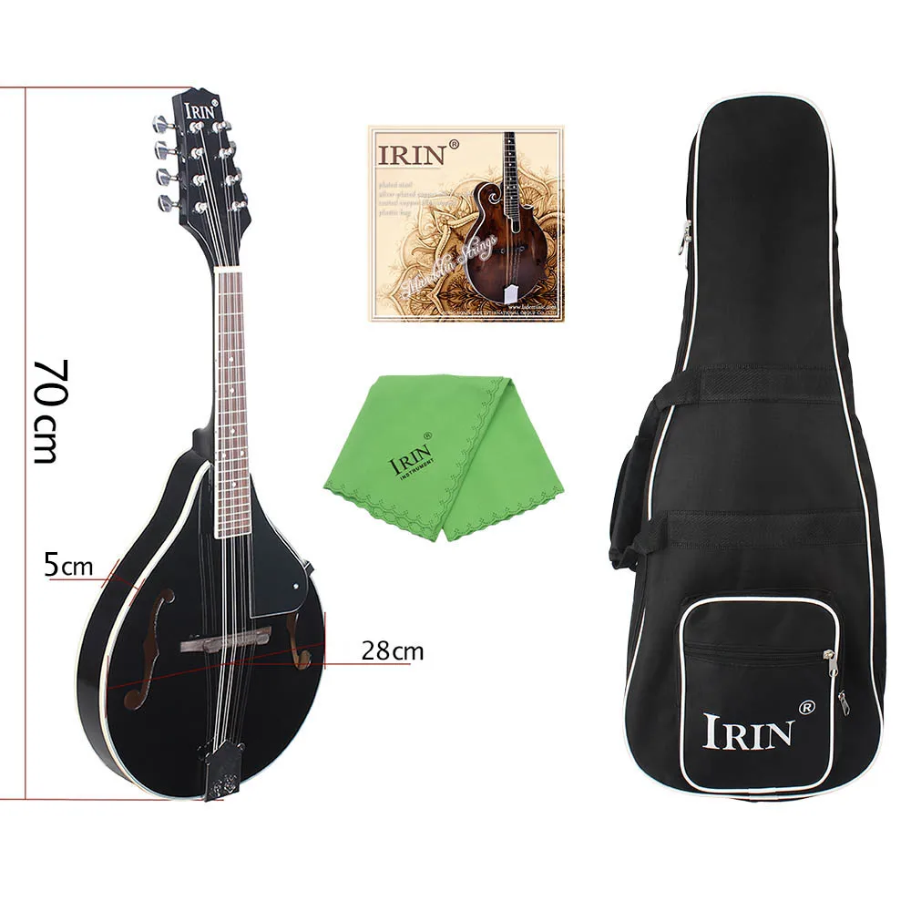 

8 Strings F Style Mandolin With Rosewood Steel String Adjustable Bridge Music Instrument With Bag 2 Picks Rubbing Cloth Black