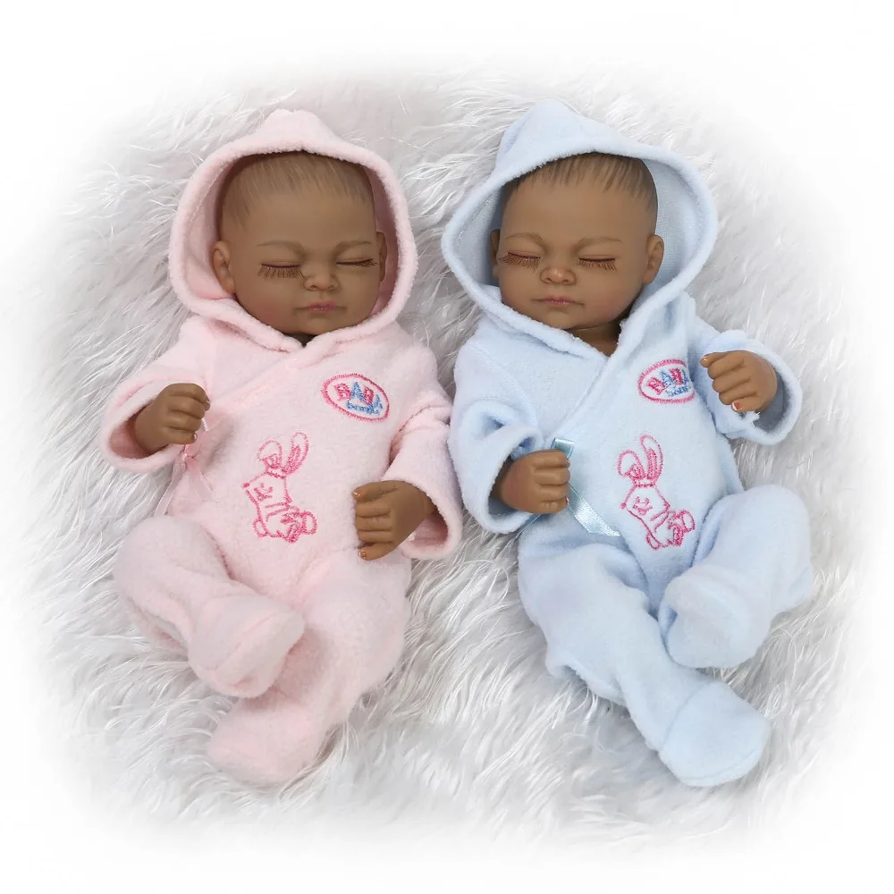 

Black skin mini Baby Reborn doll 26 cm African boy And Girl Full Silicone Twins Alive Bonecas Dolls Kids Birthday Toys