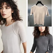 2019 New Ultra-delicate Soft Wooden Ear Curling Edge Elastic Short Sleeve Knitted Woolen Sweater Women Pullovers Short
