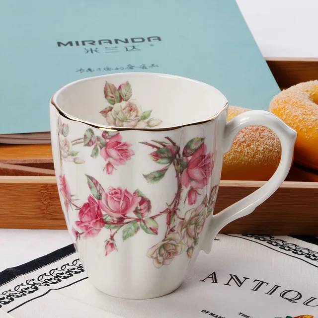 High Quality Bone China Tea Mug Ceramic floral print Coffee Cup Mugs