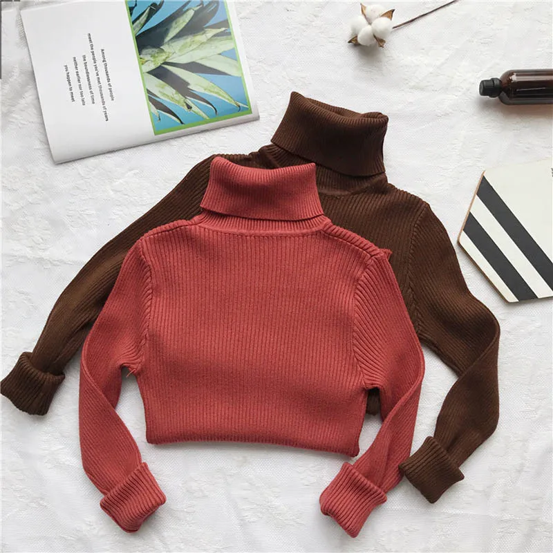 OLN Women's Sweater Vertical Striped Sweater High Collar Pure Color Bottoming Shirt Multi-color Soft Comfortable Pullover 3072