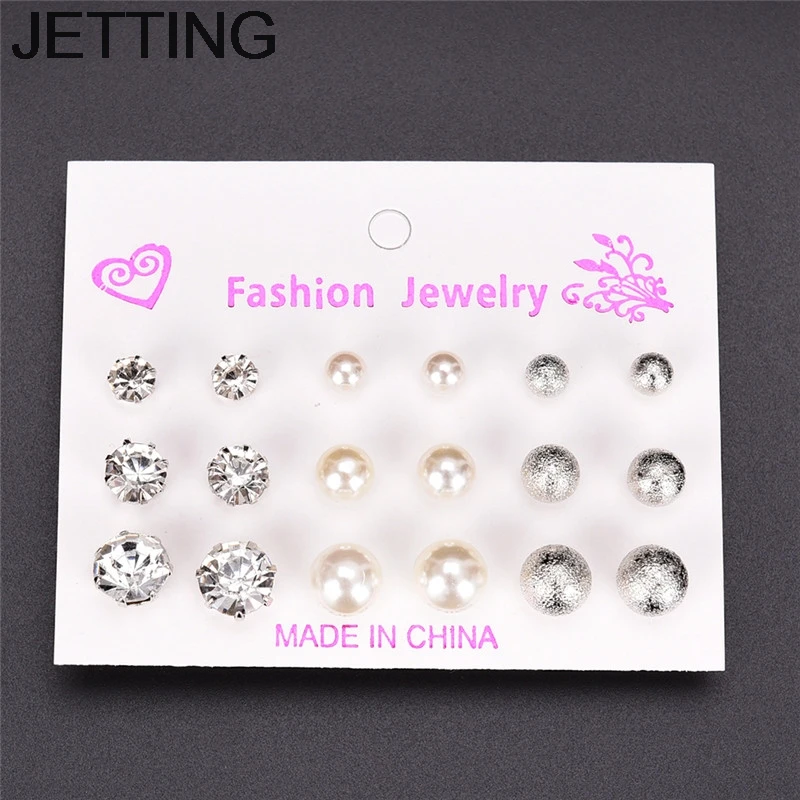Серьги гвоздики с жемчугом 9 парт/компл.|lot of earrings|pearl stud earringsfashion earrings |