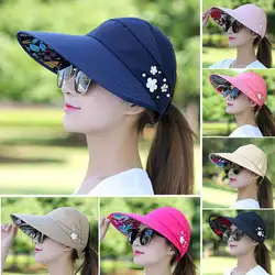 Модные женские леди козырек шляпа летом Защита от солнца пляжная Женская Складная Roll Up широкими полями Кепки