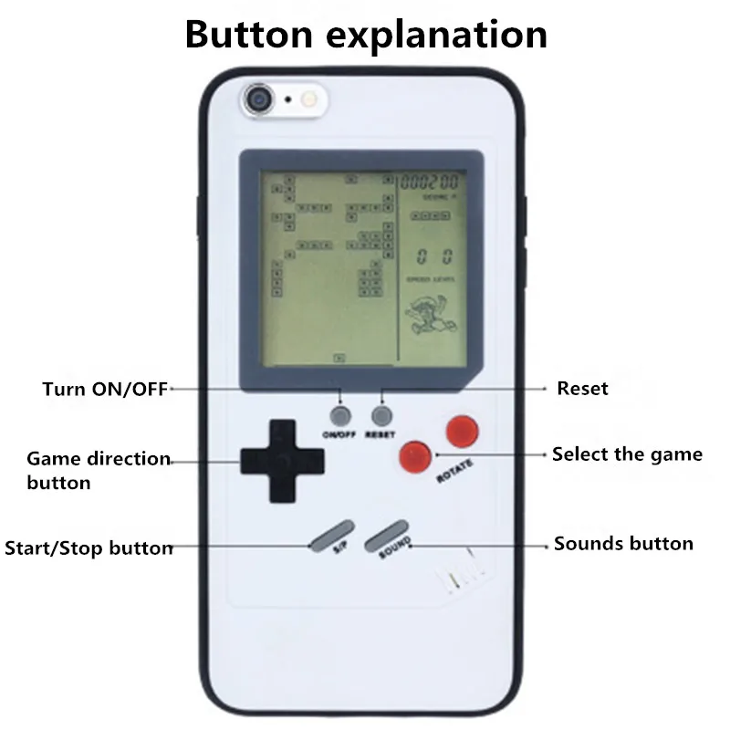 Navpeak GB Gameboy Tetris Phone Case Game Console Cover Protection for Apple 7plus Tetris for iPhone X 6plus 6s 7 7plus 8 8plus