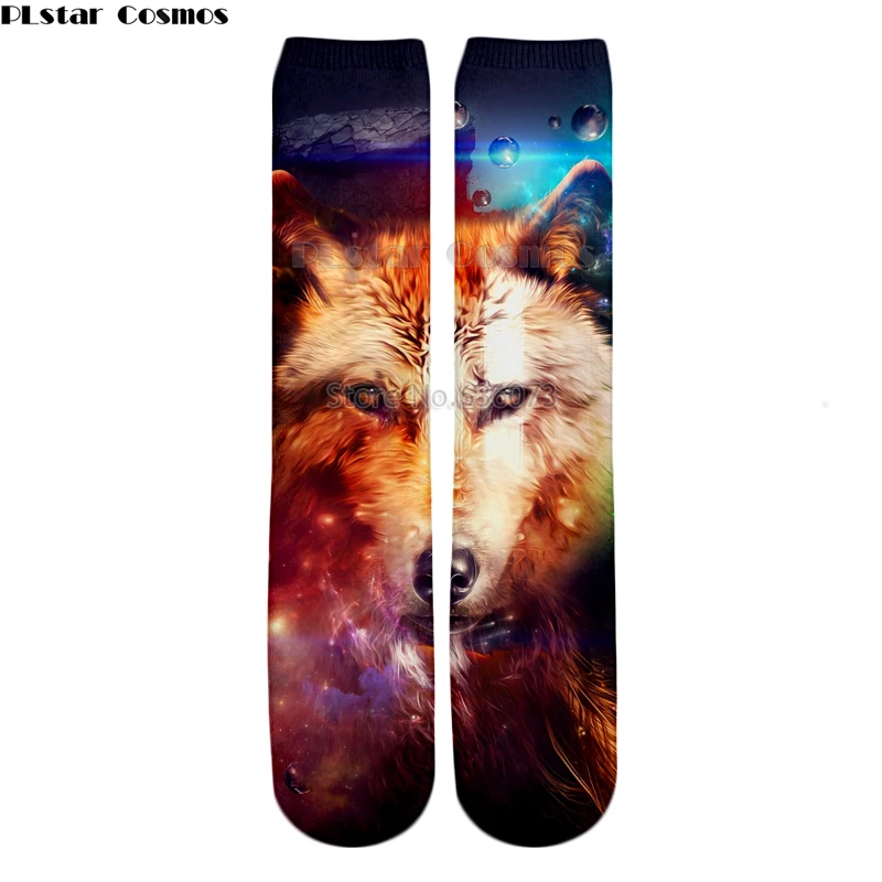 

PLstar Cosmos Drop shipping 2018 New style Fashion Knee High Socks Animal starry sky hipster wolf Print 3d Men's Women's Sock