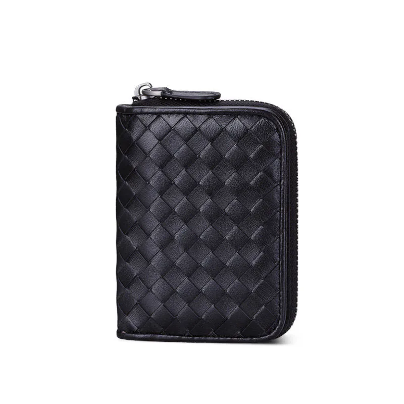 

Men And Women Fashion Woven Pattern Ornament Wallet High Quality Sheepskin Zipper Closure Purse Designer Knitting Coin Purse