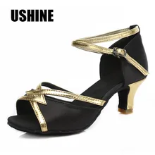 Черный Высокий Каблук 7 см/5 см атласная Танго, латина Обувь для танцев женщина Zapatos Сальса обувь Zapatos De Baile Latino Mujer 807