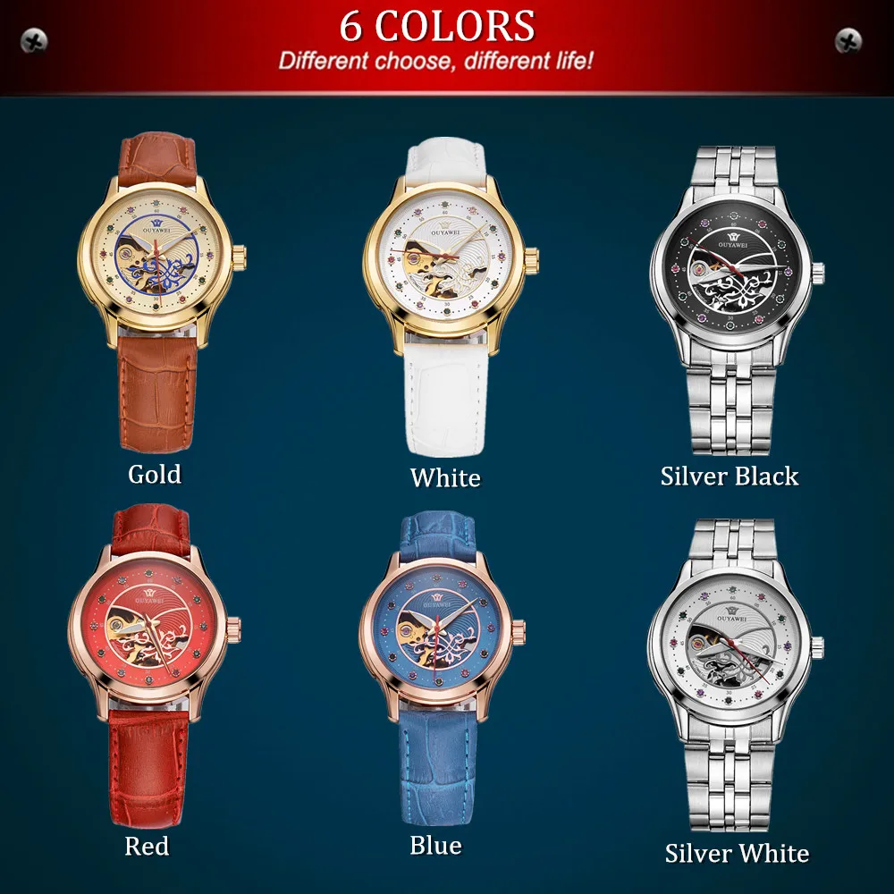 Лидер продаж OYW женские Автоматические механические часы кожаный ремешок Часы Модные женские наручные часы платье часы бизнес леди Reloj Mujer